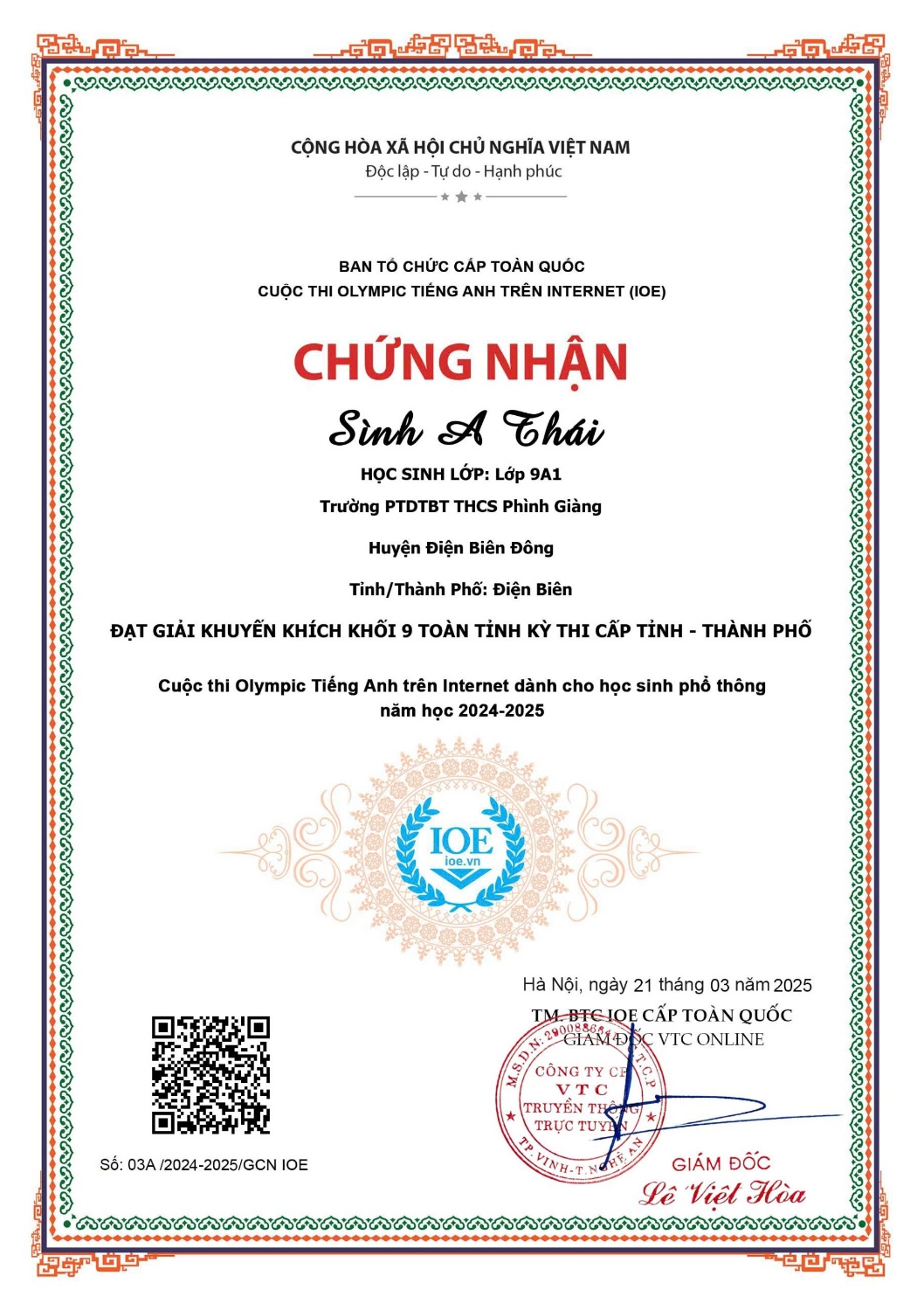 Chứng nhận cấp tỉnh